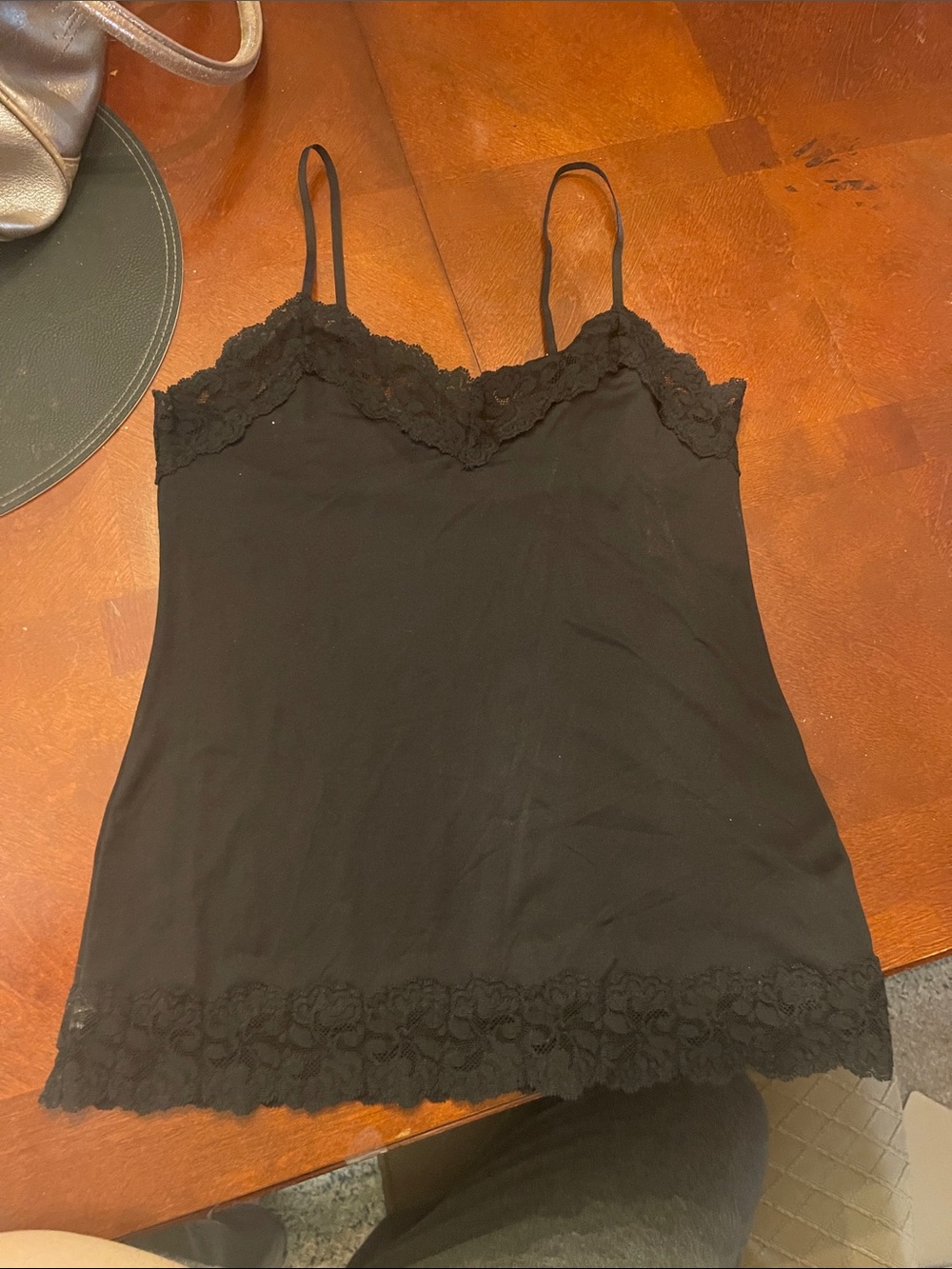 White House Black Market Black Lace Trim Camisole